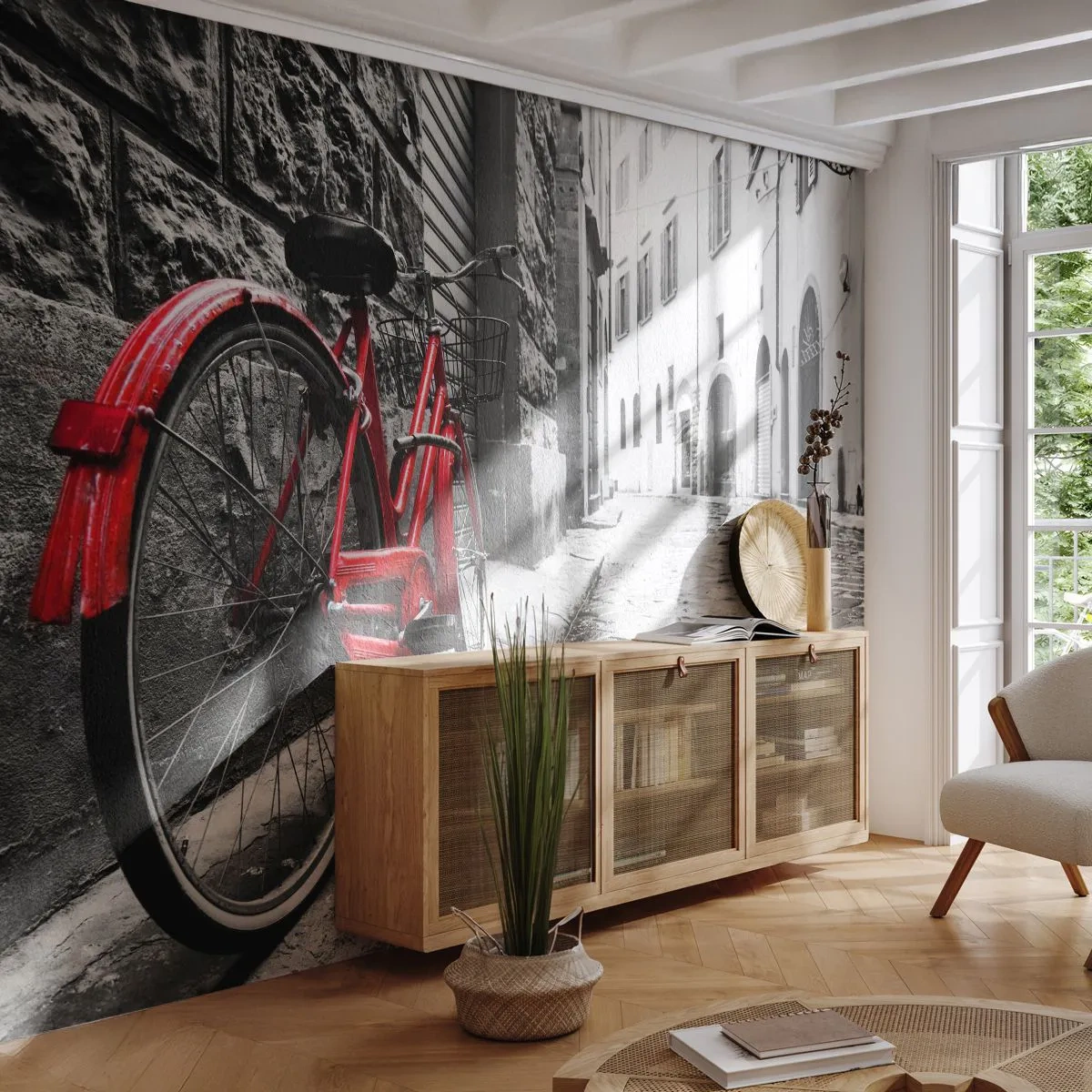 Papel de Parede Autocolante Deluxe Sticker - A verdadeira beleza não envelhece - Cidade, Arquitetura, Bicicleta - 250x175 cm