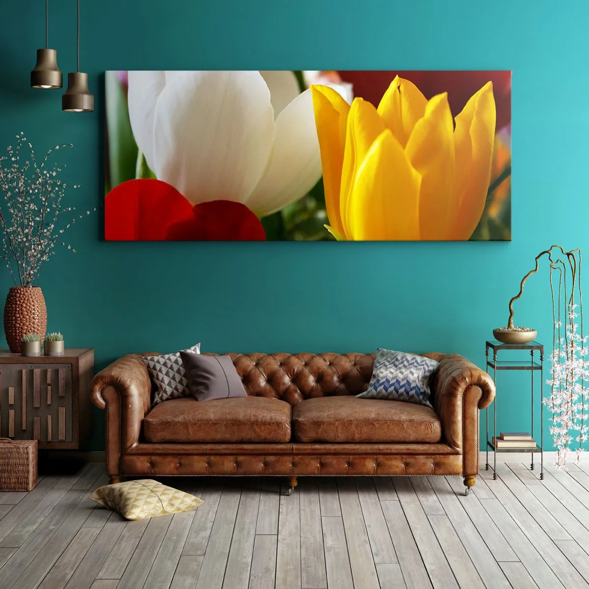 Quadro em tela - Febre das tulipas - 90x30 cm