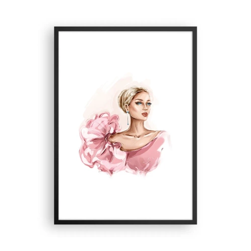 Pôster com moldura preta - Mulher elegante em um vestido rosa - 50x70cm - Parece pintada... - Decoração de parede moderna para a sala de estar e quarto ARTTOR