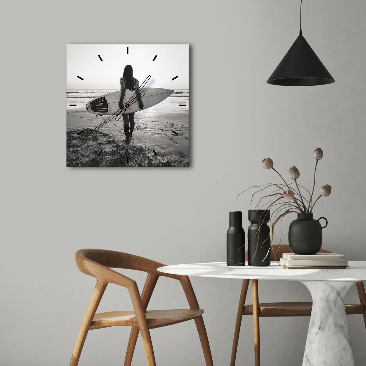 Relógio de parede - Relógio em vidro - Filha da onda do mar - 40x40 cm