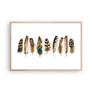 Pôster com moldura de carvalho claro - Variações de penas - 91x61 cm