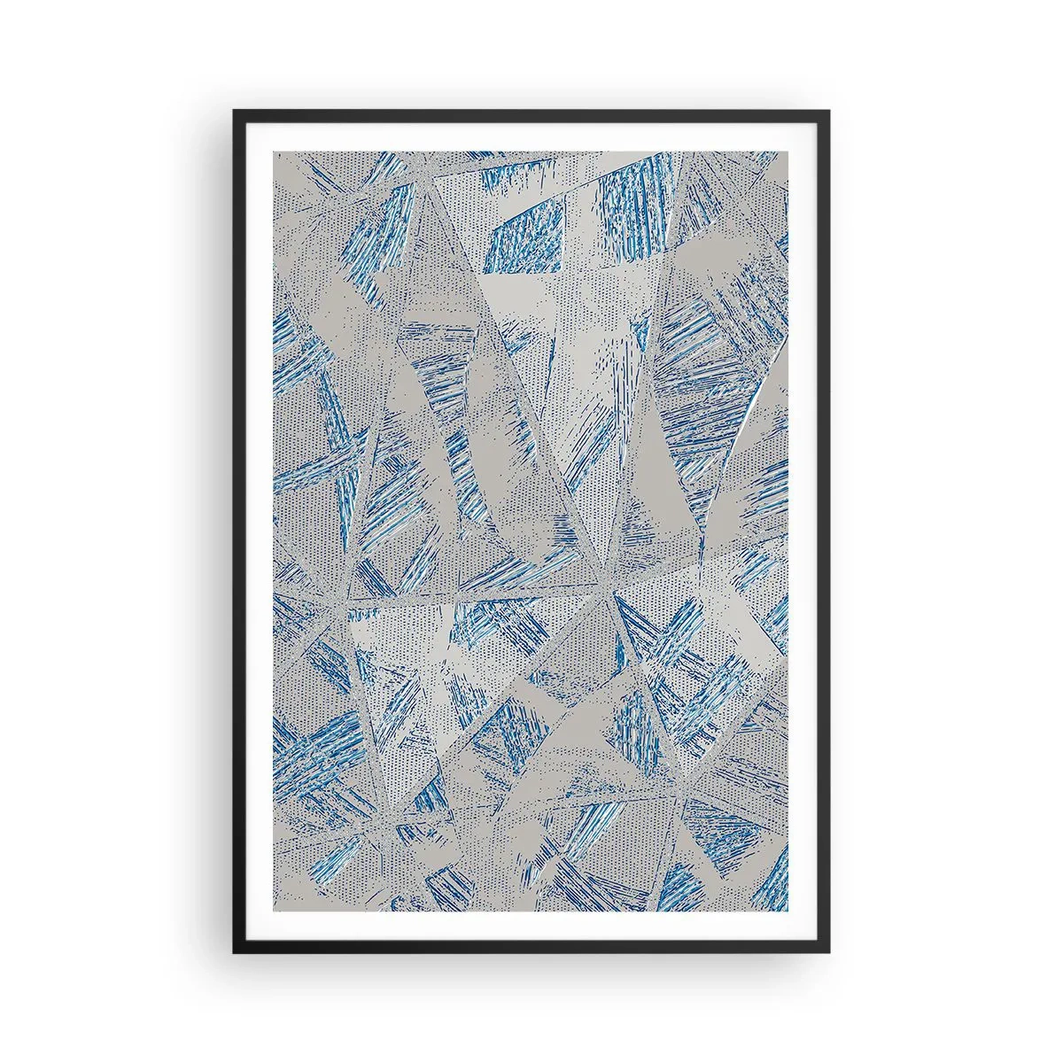 Pôster com moldura preta - Em um labirinto azul e cinza - 70x100 cm