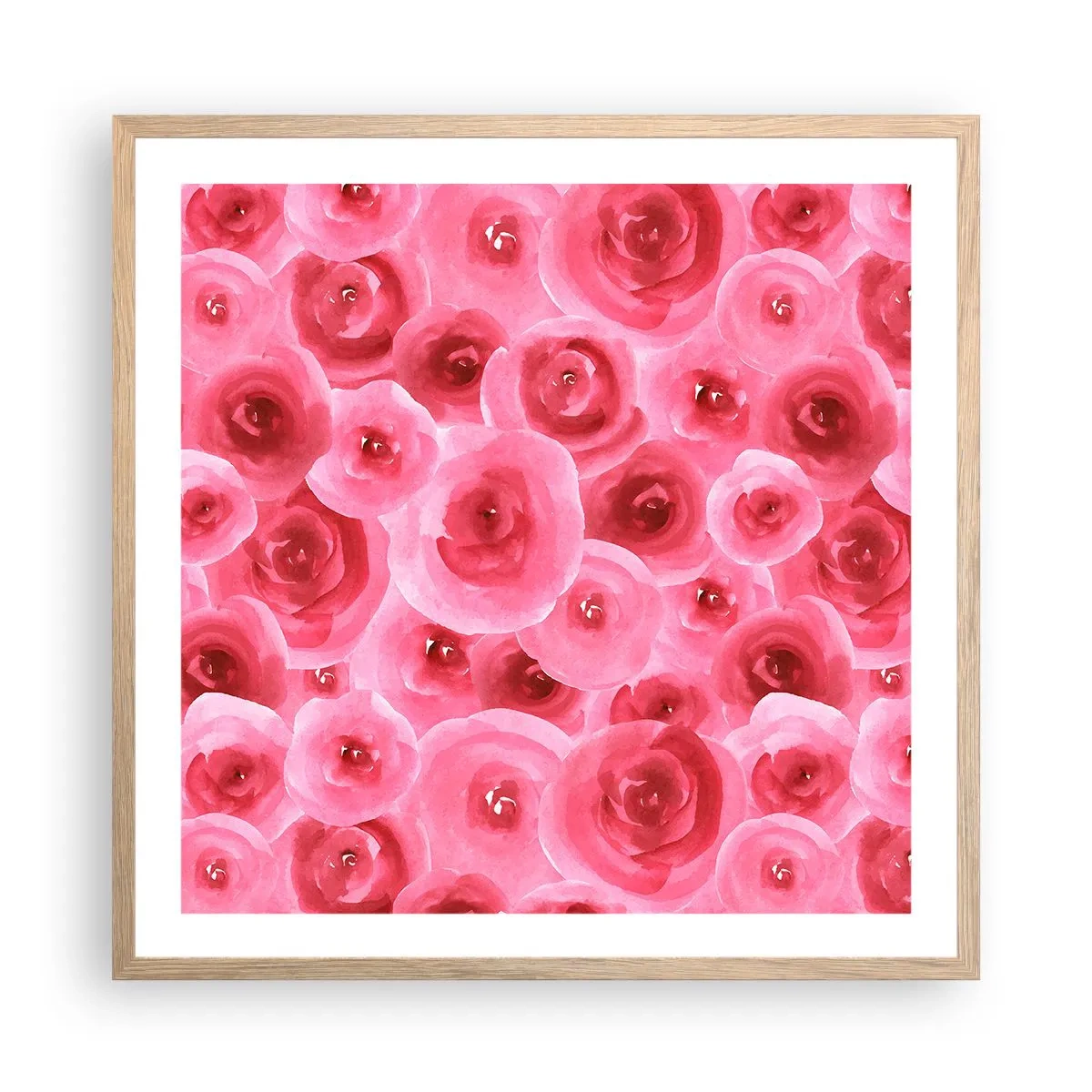 Pôster com moldura de carvalho claro - Rosas acima e abaixo - 60x60 cm