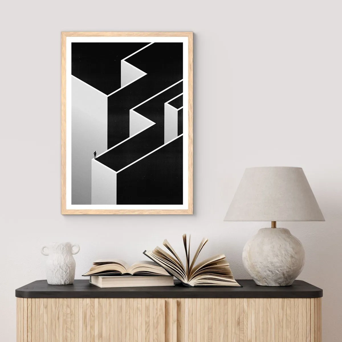 Pôster com moldura de carvalho claro - Solidão no topo - 40x50 cm