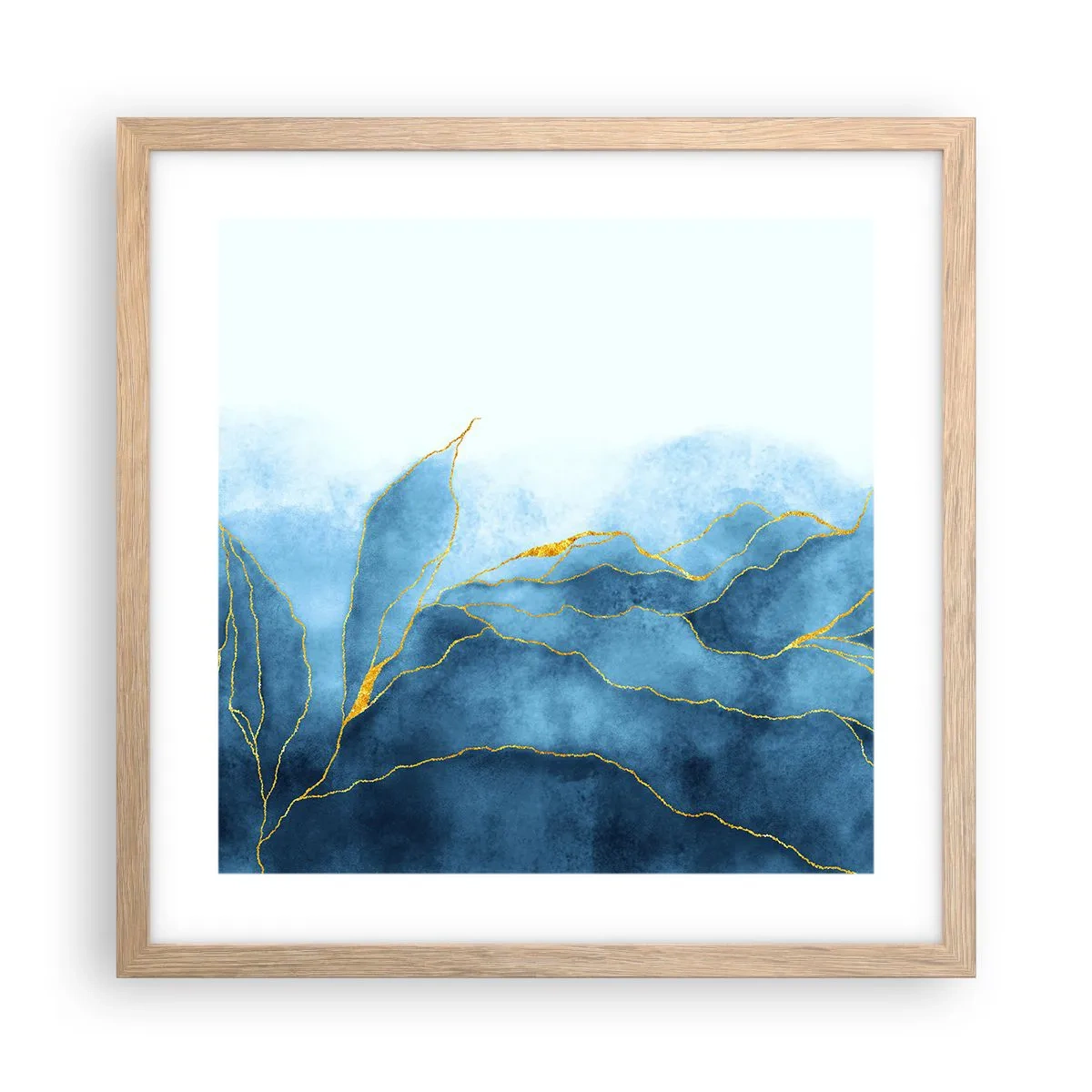 Pôster com moldura de carvalho claro - Azul dourado - 40x40 cm