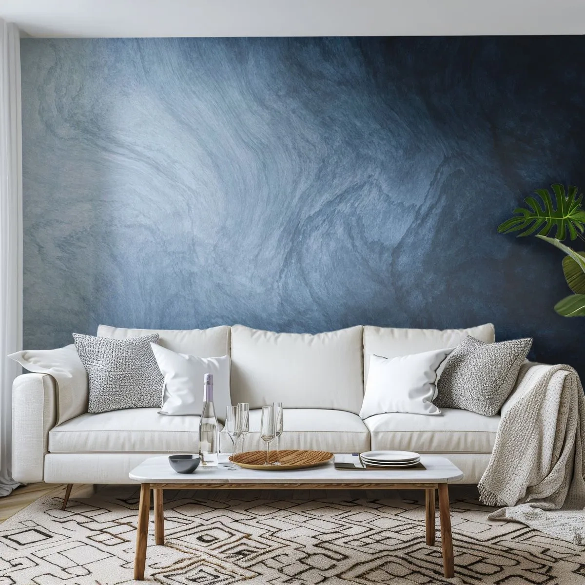 Papel de Parede Standard Eco - Profundidade abstrata em tons de azul marinho e cinza - 100x70cm - Nas profundezas - Decoração de parede moderna para a sala de estar e quarto ARTTOR