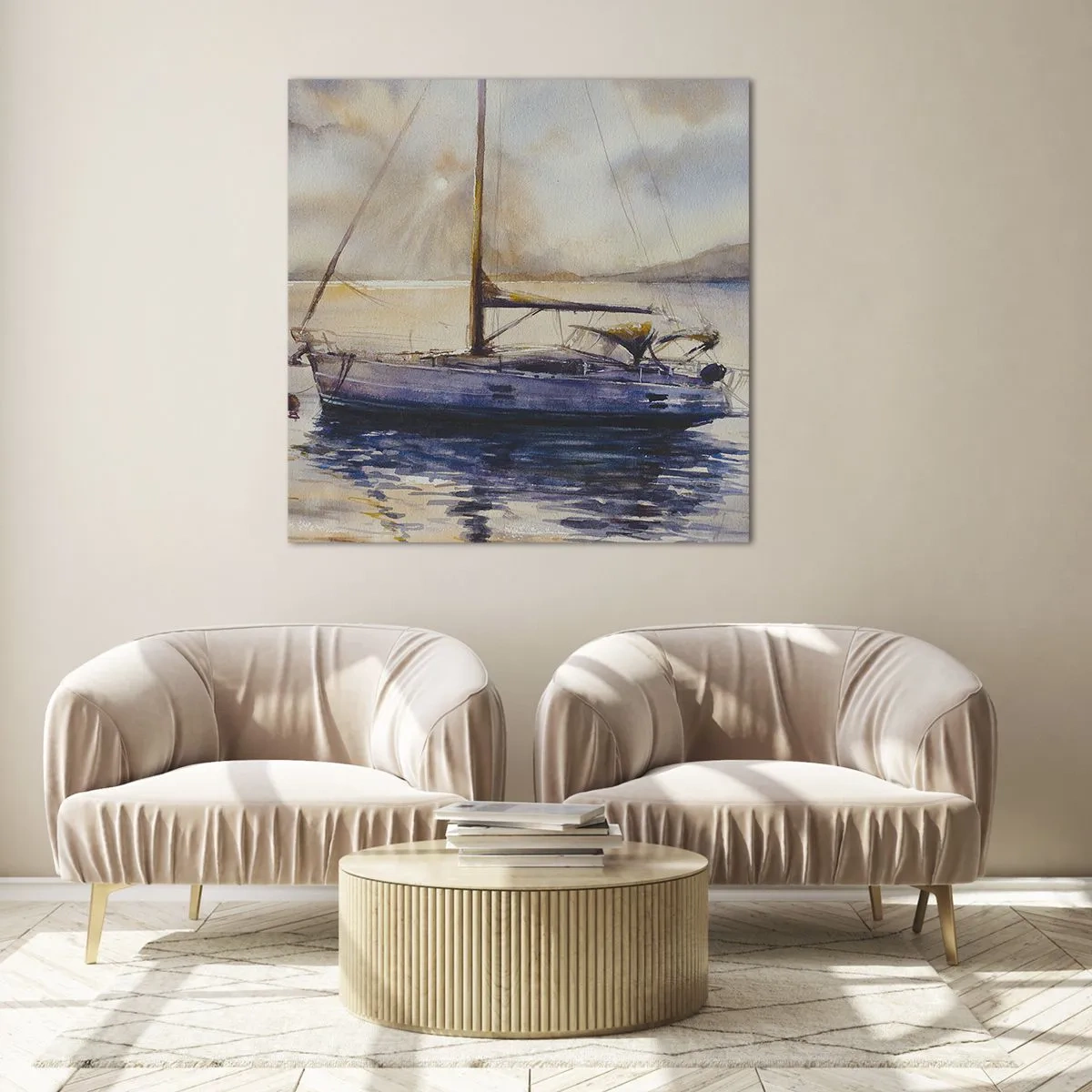 Quadro em vidro - Noite na baía - 40x40 cm