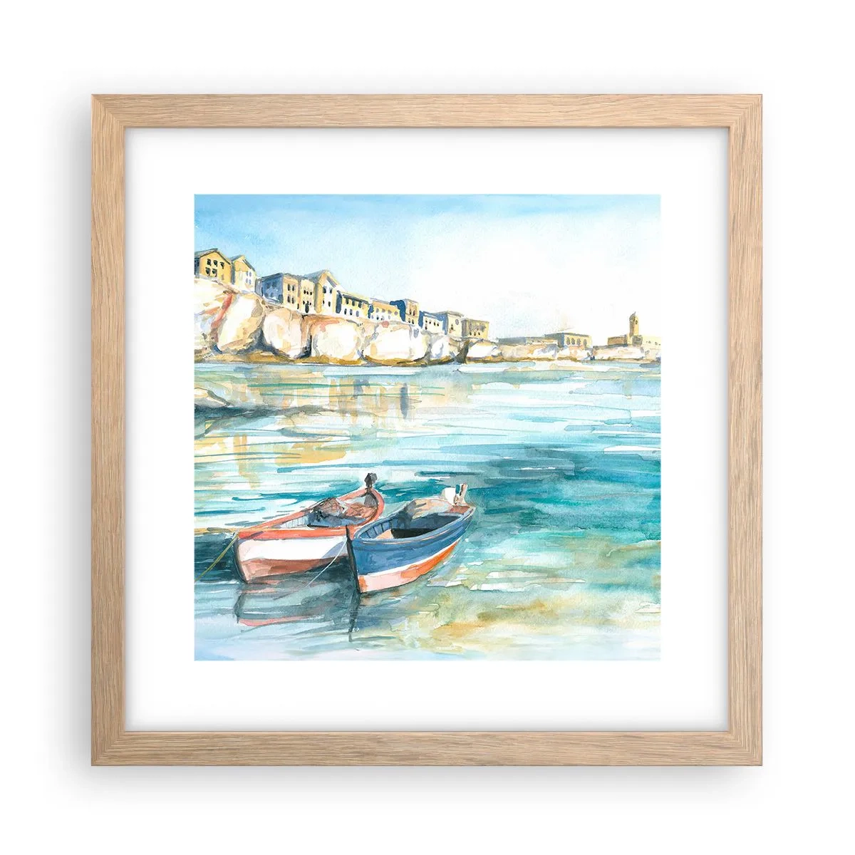 Pôster com moldura de carvalho claro - Paisagem em azul - 30x30 cm