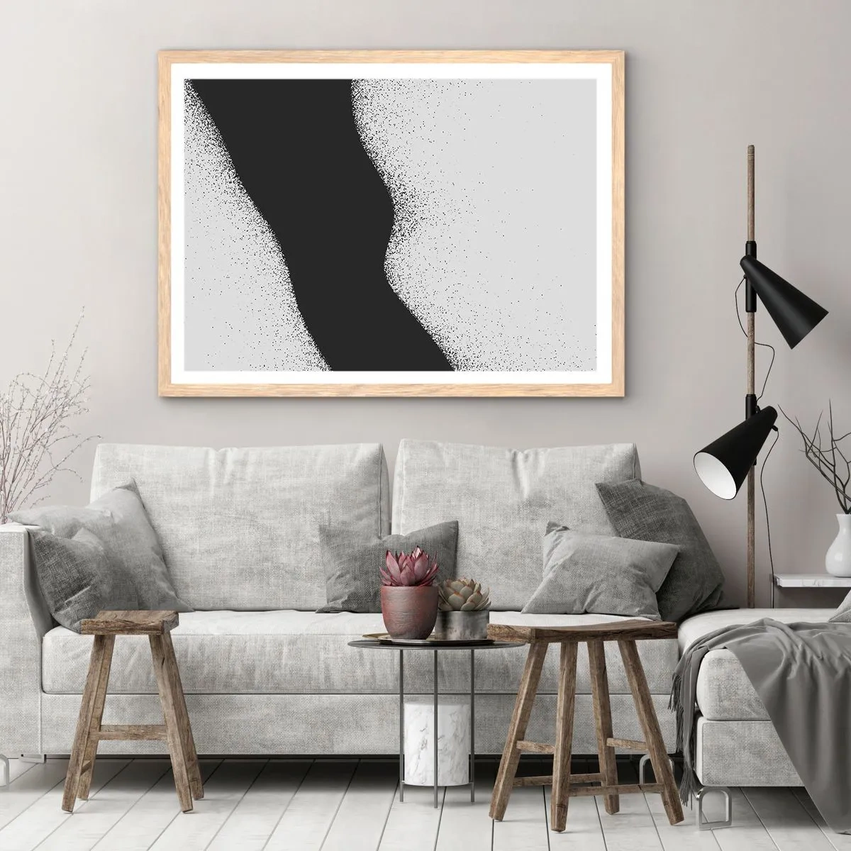 Pôster com moldura de carvalho claro - Equilíbrio suave - 50x40 cm