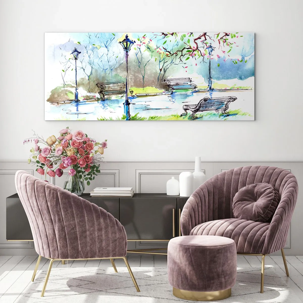 Quadro em vidro - O encanto do silêncio do parque - 100x40 cm