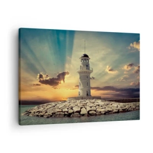 Quadro em tela - Um farol ao pôr do sol contra o céu - 70x50cm - Luz - Bondade - Beleza - Decoração de parede moderna para a sala de estar e quarto ARTTOR