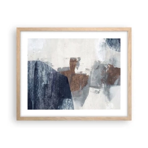 Pôster com moldura de carvalho claro - Formas azuis e marrons - 50x40 cm