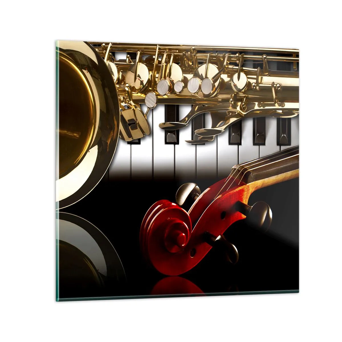 Quadro em vidro - Metal, madeira e marfim - 60x60 cm