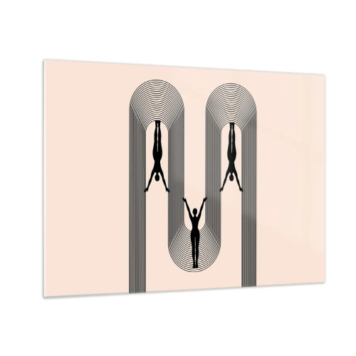 Quadro em vidro - Silhuetas negras de figuras suspensas em arcos rítmicos - 70x50cm - De cabeça para baixo - Decoração de parede moderna para a sala de estar e quarto ARTTOR
