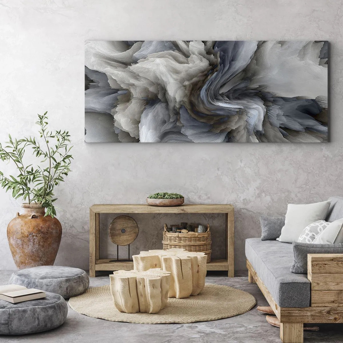 Quadro em tela - Pedra e flor - 100x40 cm