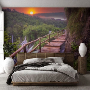 Papel de Parede Premium Canvas - Beleza inacreditável - Paisagem, Cachoeira, Croácia - 200x140 cm