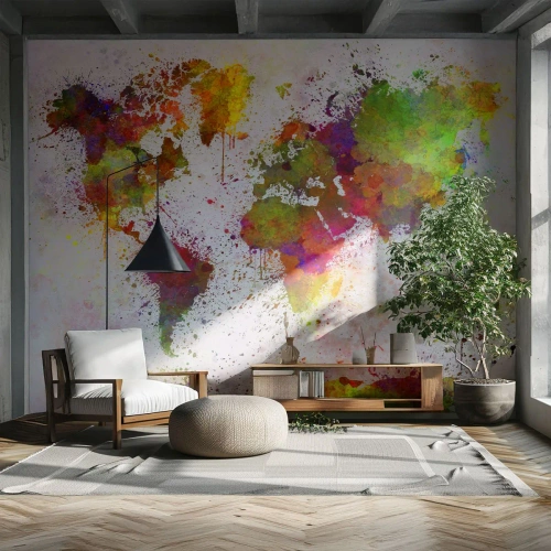 Papel de Parede Premium Canvas - De algum modo, resultou assim - Mapa mundial, Continentes, Pedaço - 450x315 cm