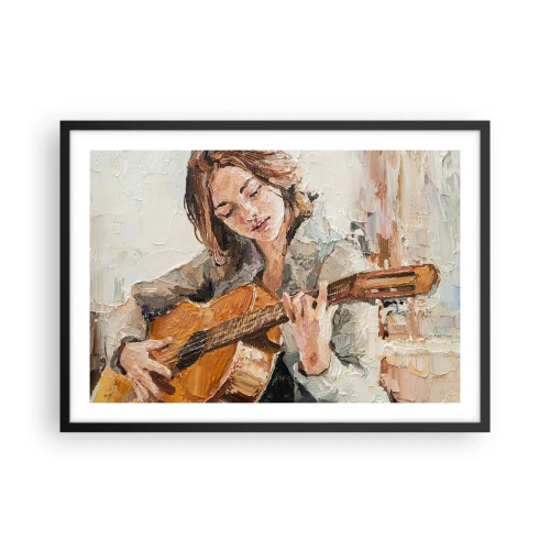 Pôster com moldura preta - Concerto de violão e coração de rapariga - 70x50 cm