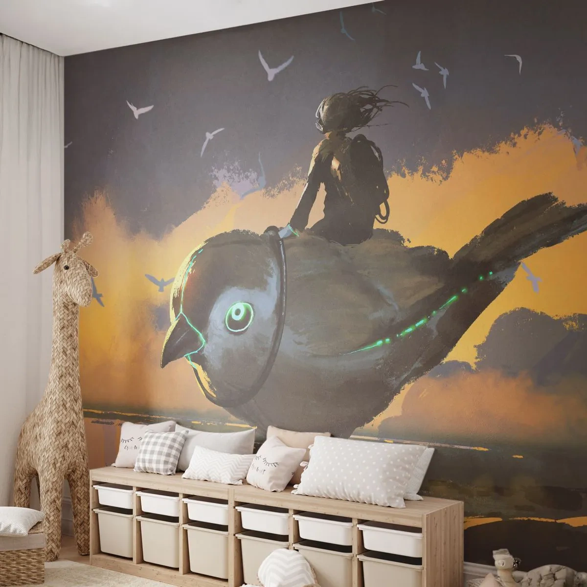 Papel de Parede Autocolante Deluxe Sticker - Uma parada numa viagem fantástica - Abstração, Pássaro, Fantasia - 300x210 cm