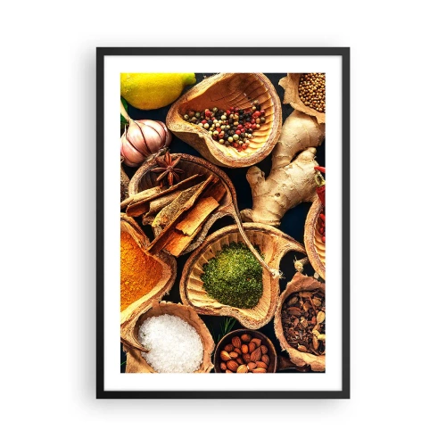 Pôster com moldura preta - Close-up de especiarias em recipientes naturais - 50x70cm - Leve o que quiser - Decoração de parede moderna para a sala de estar e quarto ARTTOR