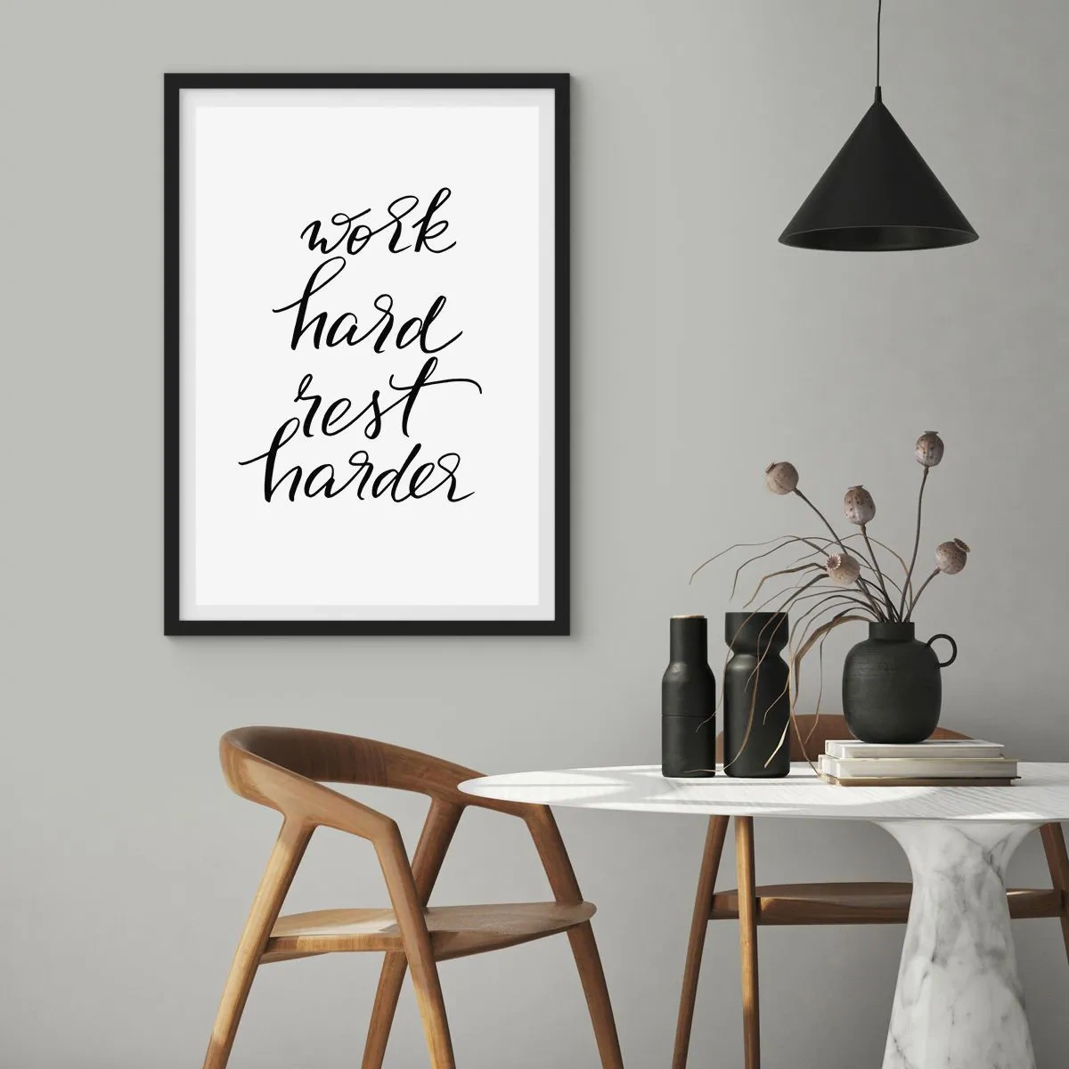 Pôster com moldura preta - Equilíbrio da vida - 61x91 cm