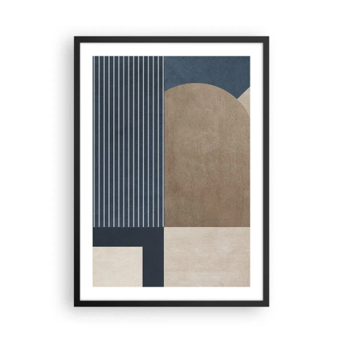 Pôster com moldura preta - Composição geométrica abstrata em tons de azul marinho e bege - 50x70cm - Uma composição de simplicidade e redondeza - Decoração de parede moderna para a sala de estar e quarto ARTTOR