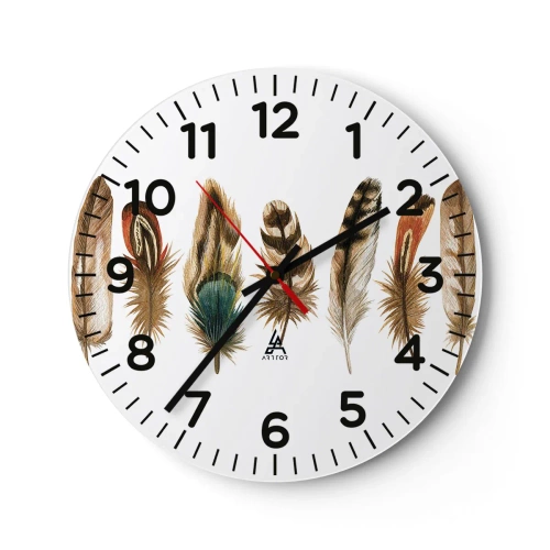 Relógio de parede - Relógio em vidro - Variações de penas - 30x30 cm