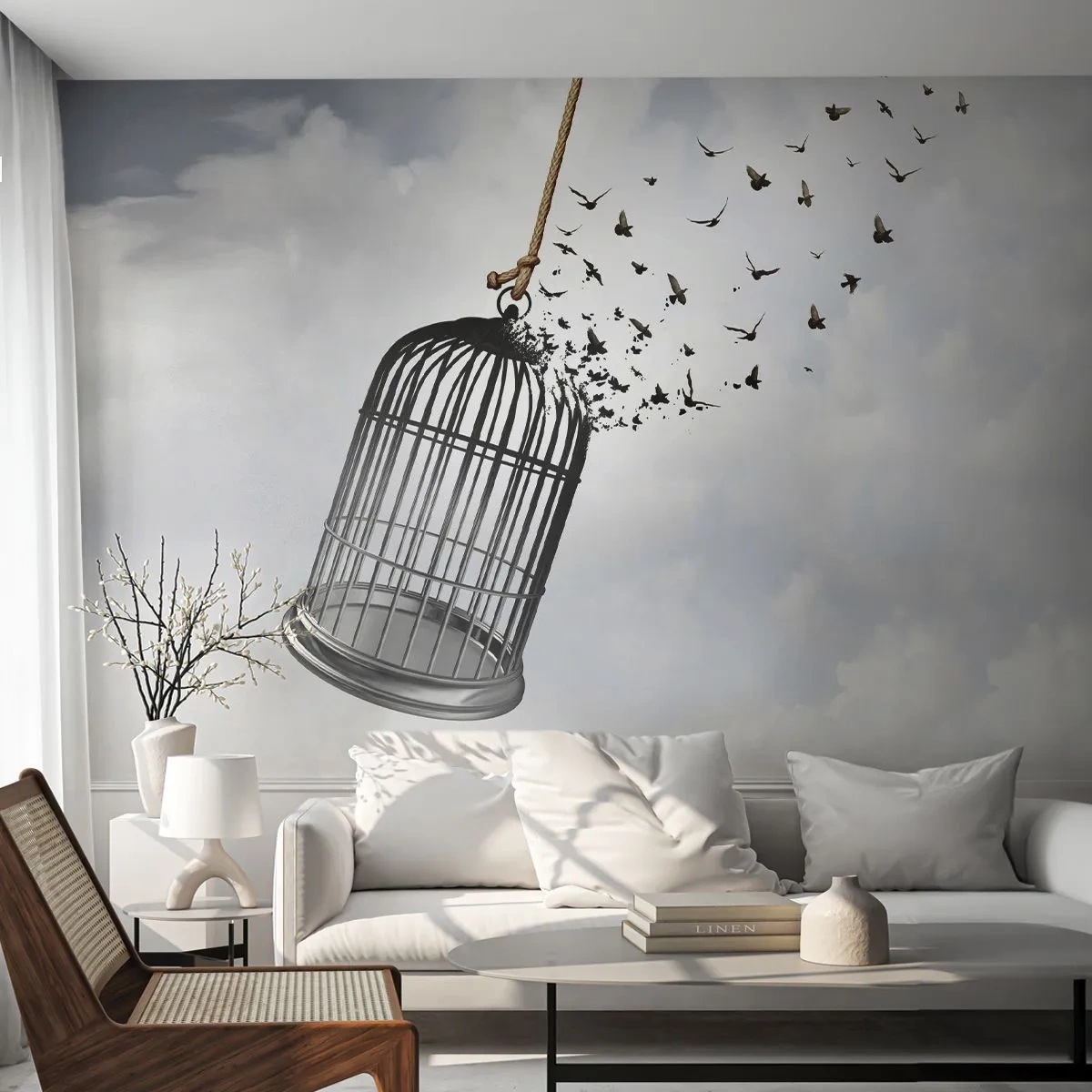 Papel de Parede Premium Canvas - Fé... Esperança... Liberdade! - Abstração, Pássaros, Pedaço - 350x256 cm