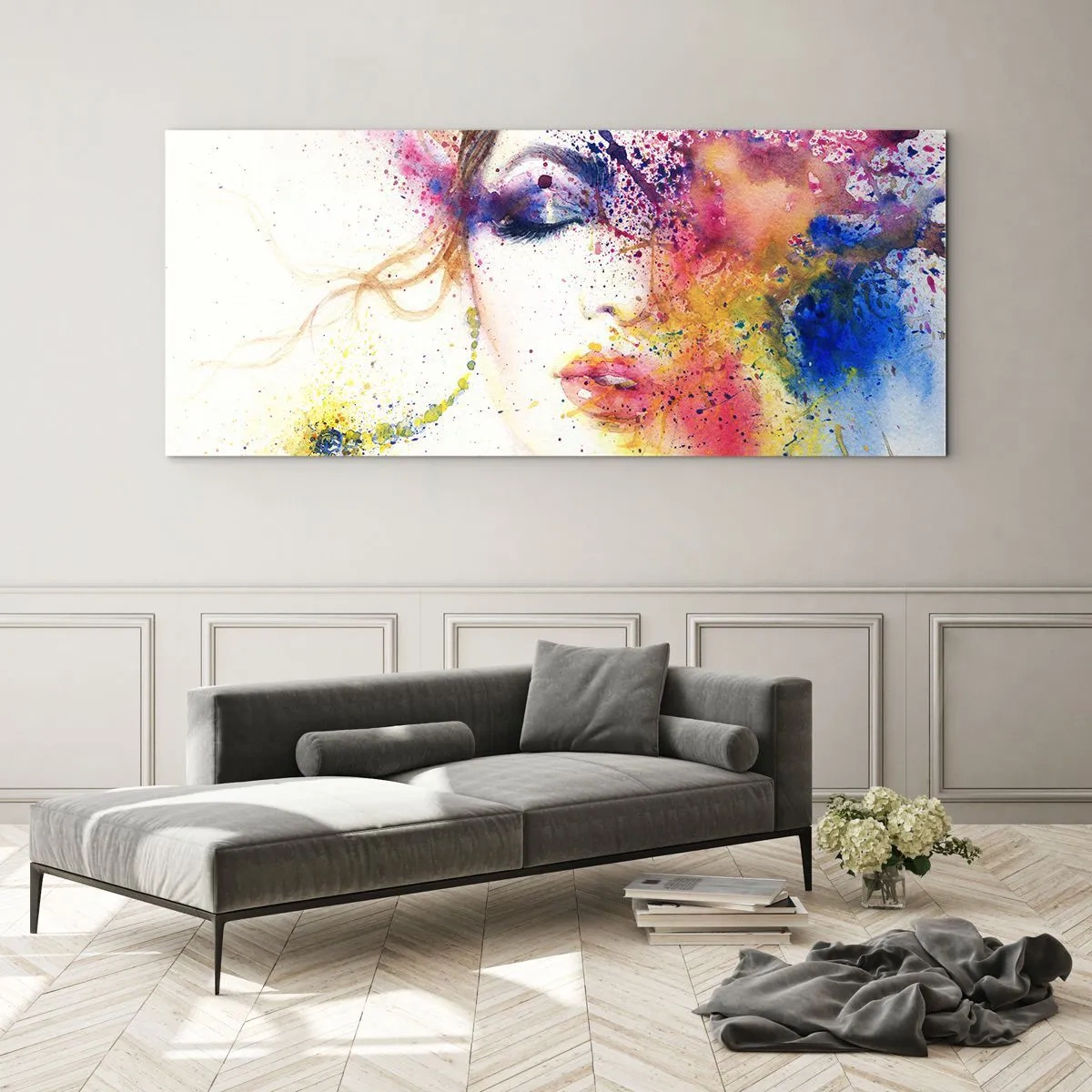 Quadro em vidro - Vertigem arco-íris - 120x50 cm