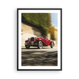 Pôster com moldura preta - Carro clássico vermelho contra uma paisagem desfocada - 50x70cm - Mais bonita que a Vitória de Samotrácia - Decoração de parede moderna para a sala de estar e quarto ARTTOR
