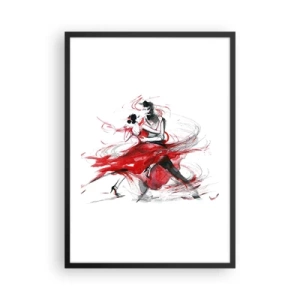 Pôster com moldura preta - Um casal dançando tango com toques dinâmicos de vermelho - 50x70cm - Tango - o ritmo da paixão - Decoração de parede moderna para a sala de estar e quarto ARTTOR