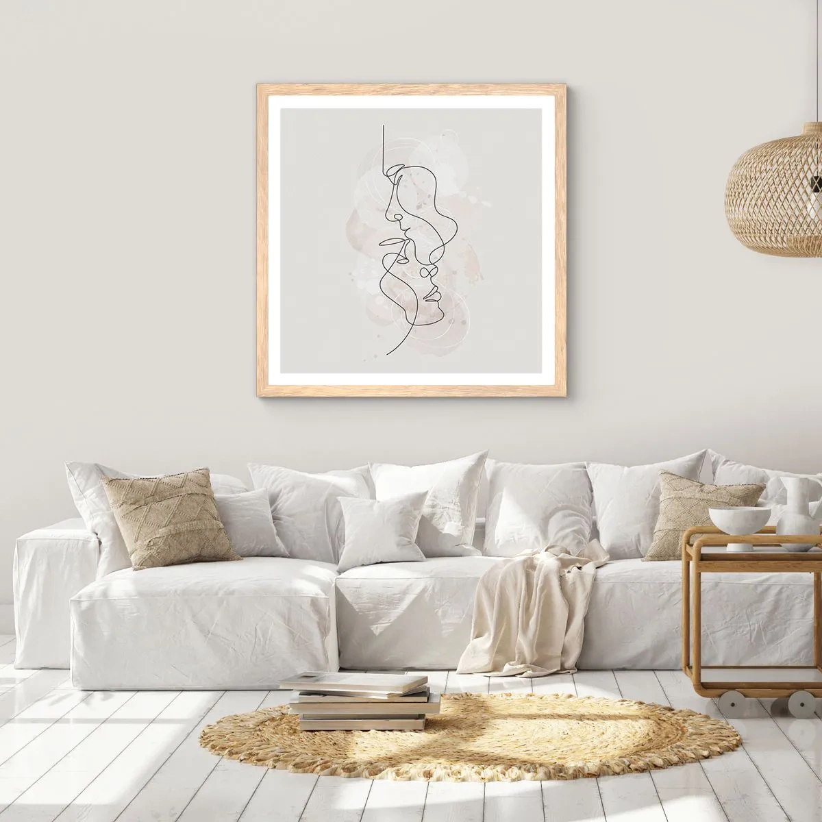 Pôster com moldura de carvalho claro - Emaranhados num abraço - 60x60 cm