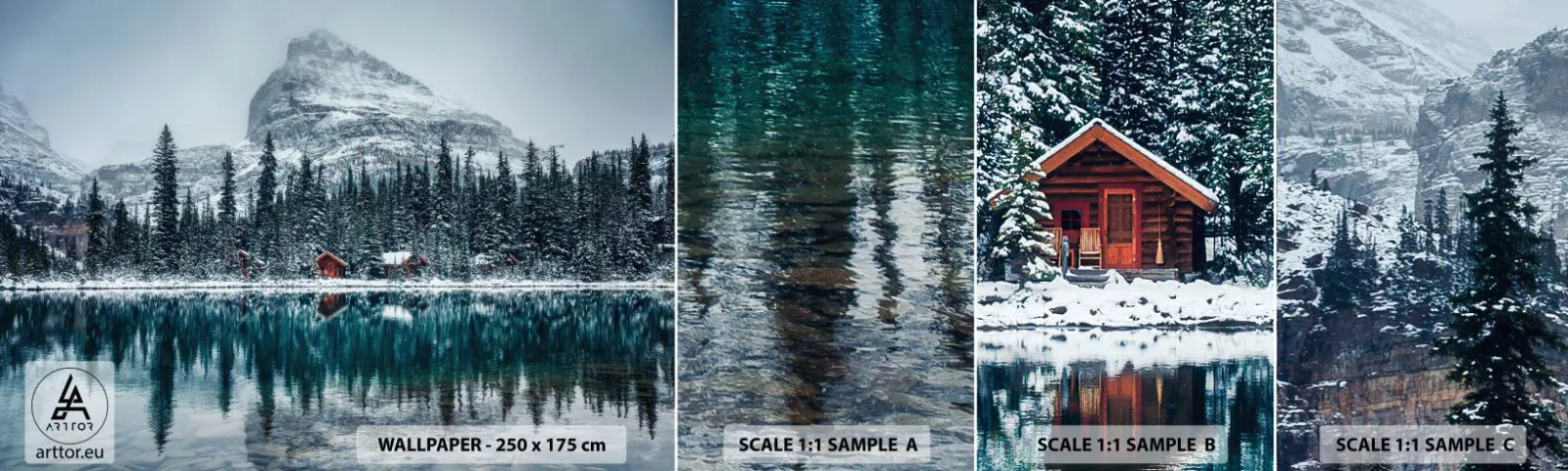 Amostra de Papel de Parede Standard Eco - Retiro canadense - Paisagem, Canadá, Inverno - 100x30 cm