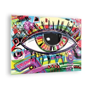 Quadro em vidro - Olho colorido em estilo abstrato - 70x50cm - Olho colorido - alma colorida - Decoração de parede moderna para a sala de estar e quarto ARTTOR