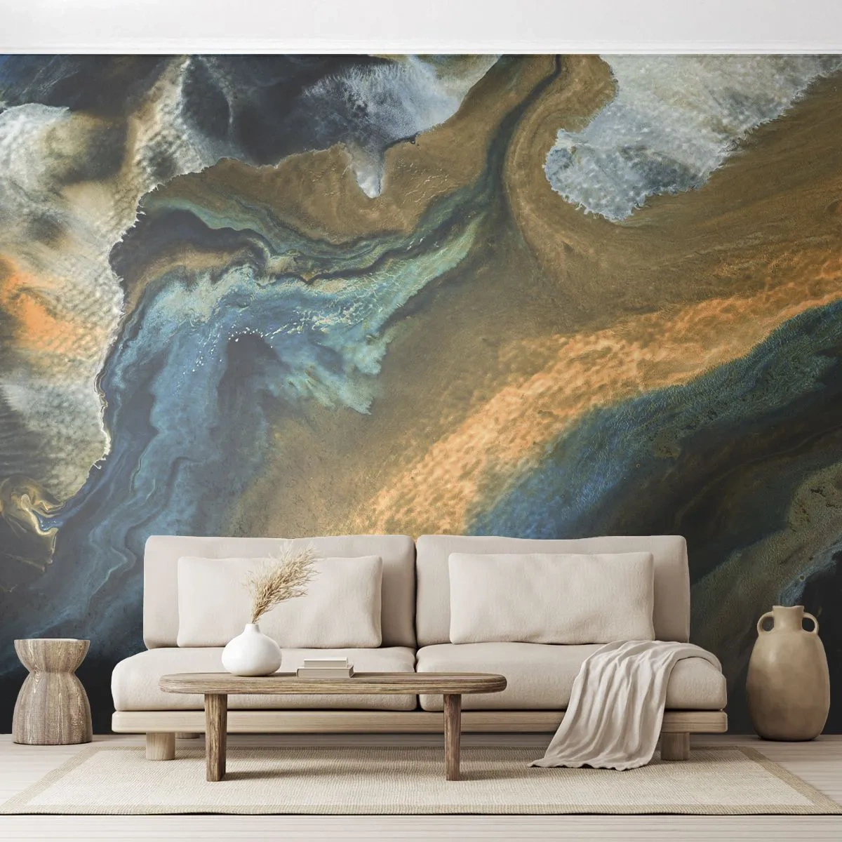 Papel de Parede Premium Sand - Azul – amarelo – influências mútuas - Abstração, Pedaço, Gráficos - 100x70 cm