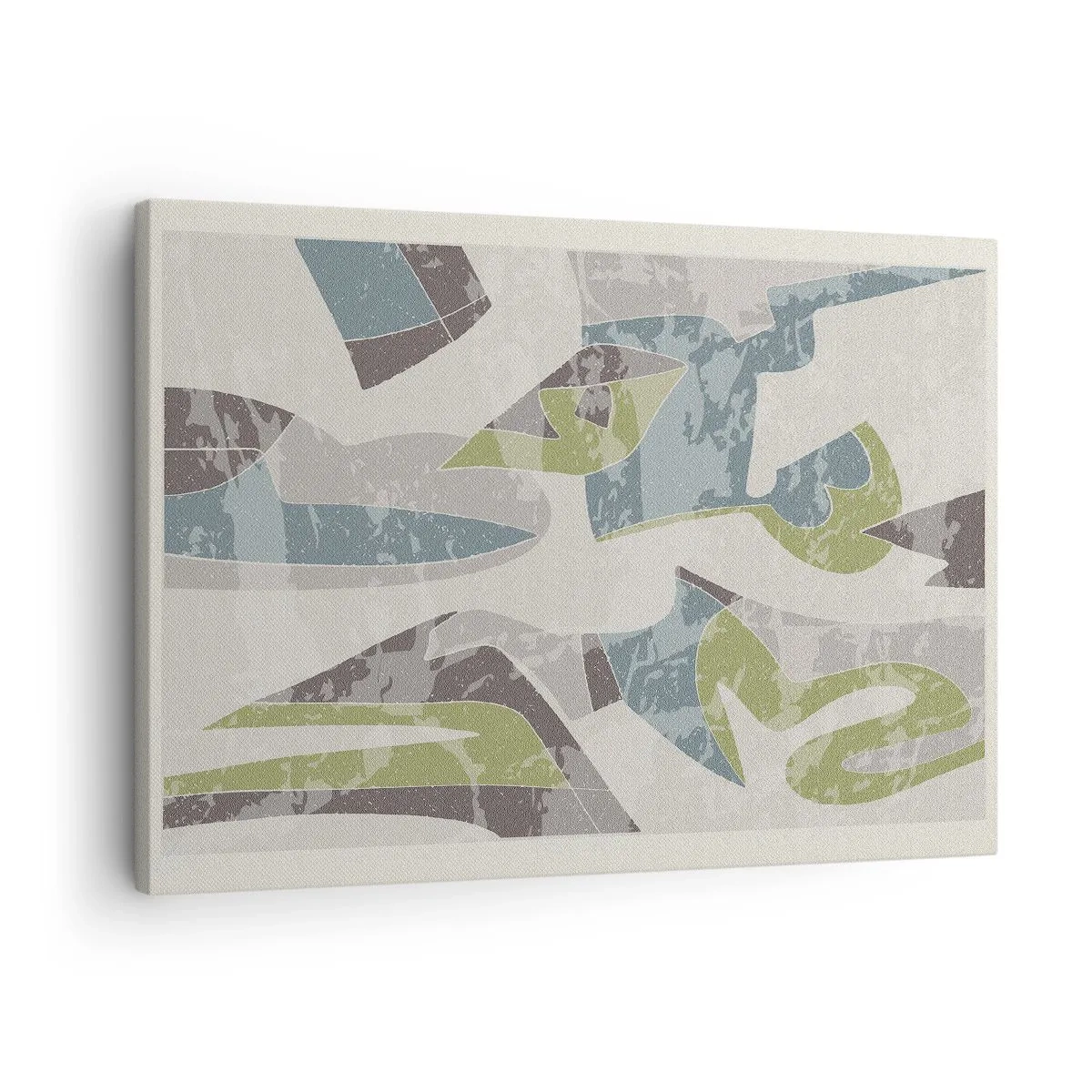 Quadro em tela - Formas abstratas em verde e azul sobre fundo claro - 70x50cm - Composição atrás do vidro - Decoração de parede moderna para a sala de estar e quarto ARTTOR