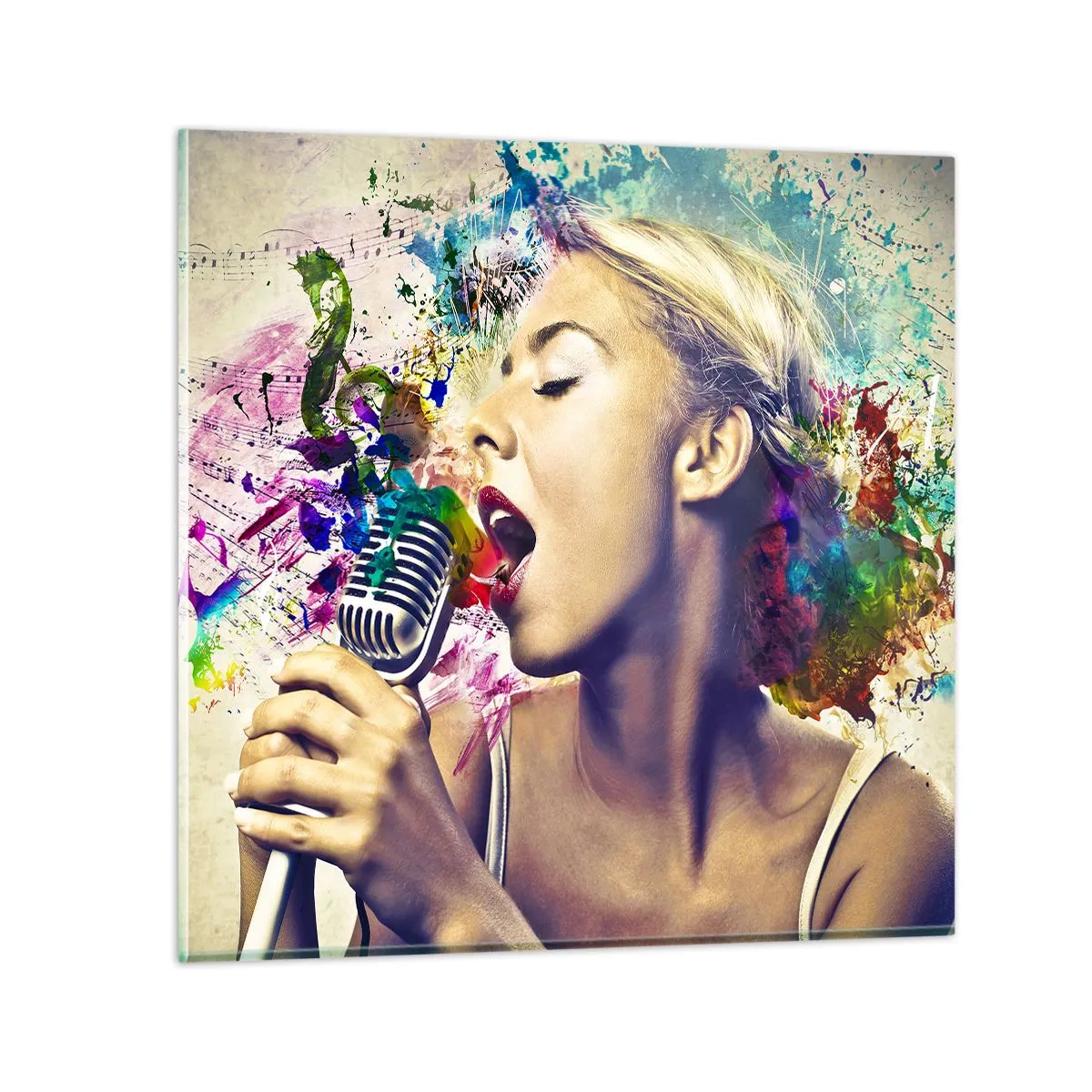 Quadro em vidro - Pintar o mundo com a voz - 50x50 cm