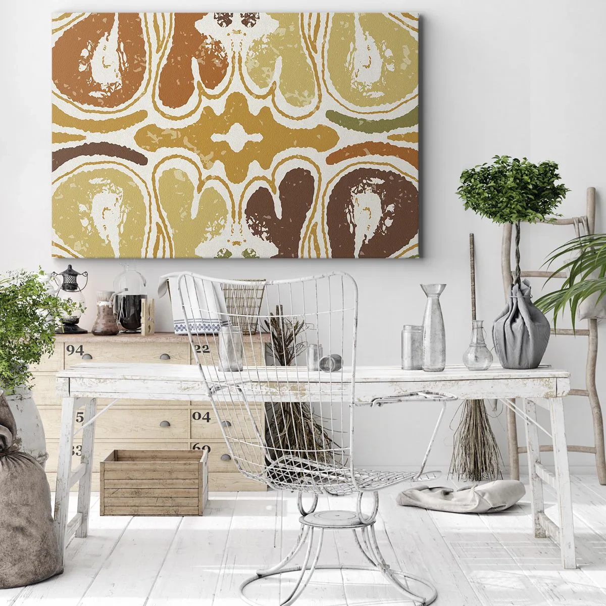 Quadro em tela - Padrões abstratos quentes em tons de amarelo e marrom - 70x50cm - Abstração sentimental - Decoração de parede moderna para a sala de estar e quarto ARTTOR