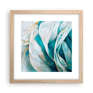 Pôster com moldura de carvalho claro - Abstração azul com lema dourado - 30x30 cm