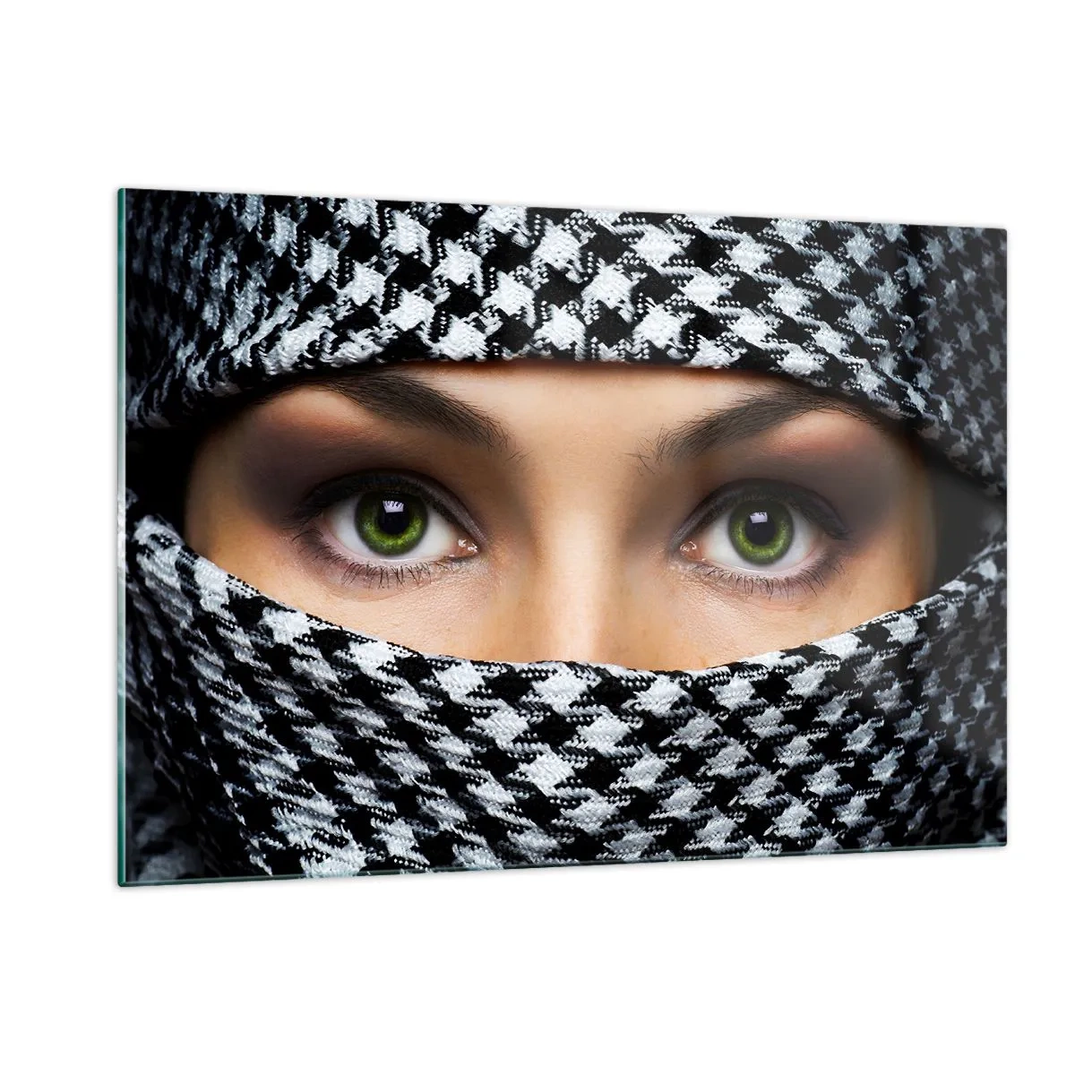 Quadro em vidro - Retrato de uma beleza velada de olhos verdes - 120x80 cm