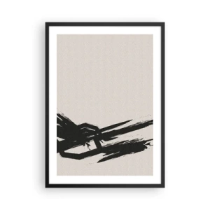 Pôster com moldura preta - Abstração dinâmica com pincelada em preto - 50x70cm - Corrida imparável - Decoração de parede moderna para a sala de estar e quarto ARTTOR