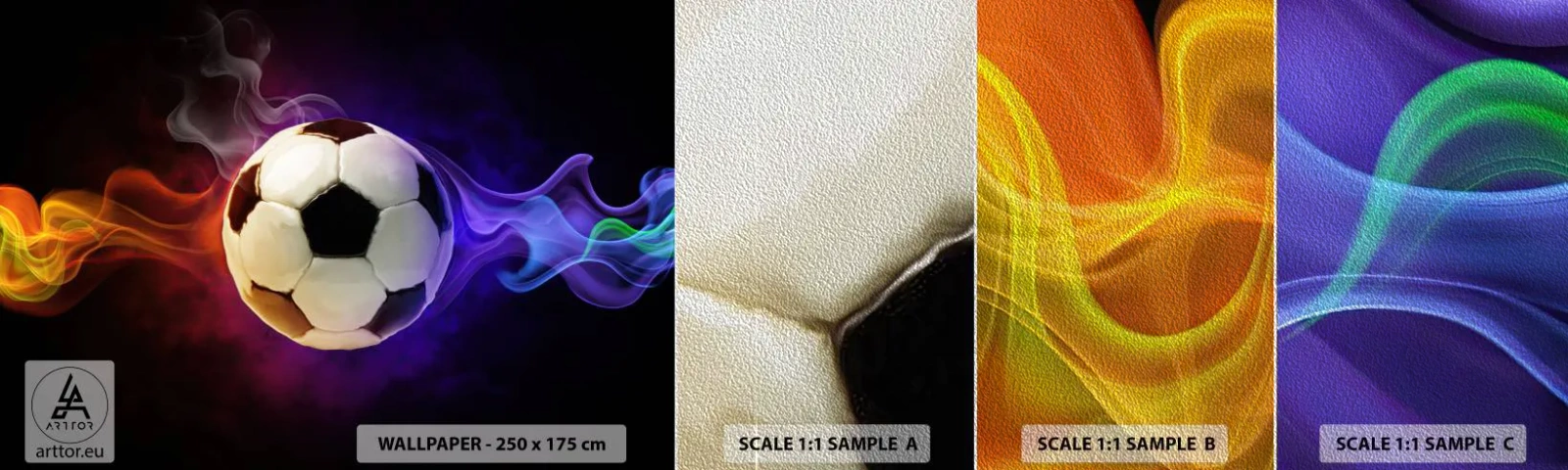 Amostra de papel de parede Premium Sand - O poder mágico do jogo - Abstração, Esporte, Futebol - 100x30 cm