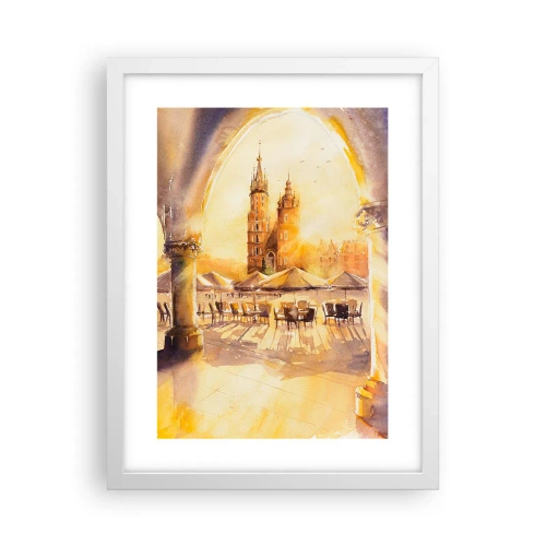 Pôster em moldura branca - Pôr do sol na praça do mercado de Cracóvia - 30x40 cm