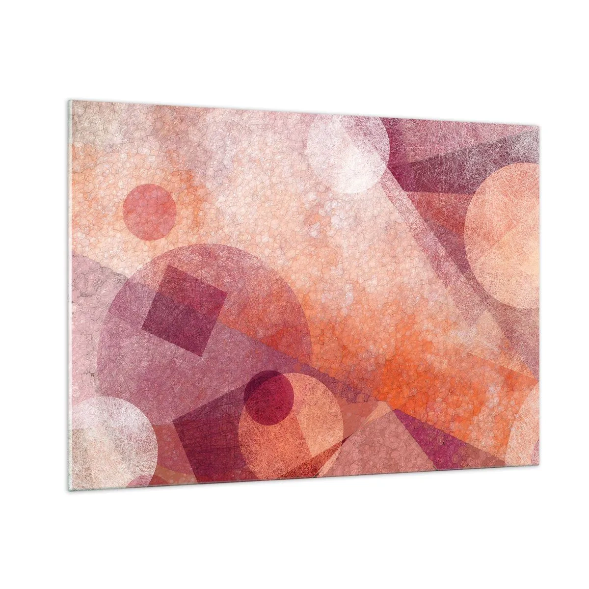 Quadro em vidro - Transformações geométricas em rosa - 100x70 cm