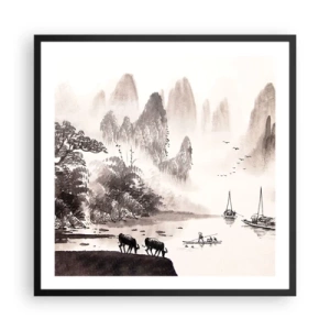 Pôster com moldura preta - O cotidiano exótico do Oriente - 60x60 cm