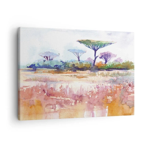 Quadro em tela - Uma paisagem pitoresca de savana em cores aquarela - 70x50cm - Cores da savana - Decoração de parede moderna para a sala de estar e quarto ARTTOR