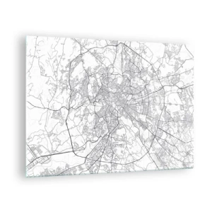 Quadro em vidro - Mapa de Roma com um traçado rodoviário circular claro - 70x50cm - Círculo romano - Decoração de parede moderna para a sala de estar e quarto ARTTOR