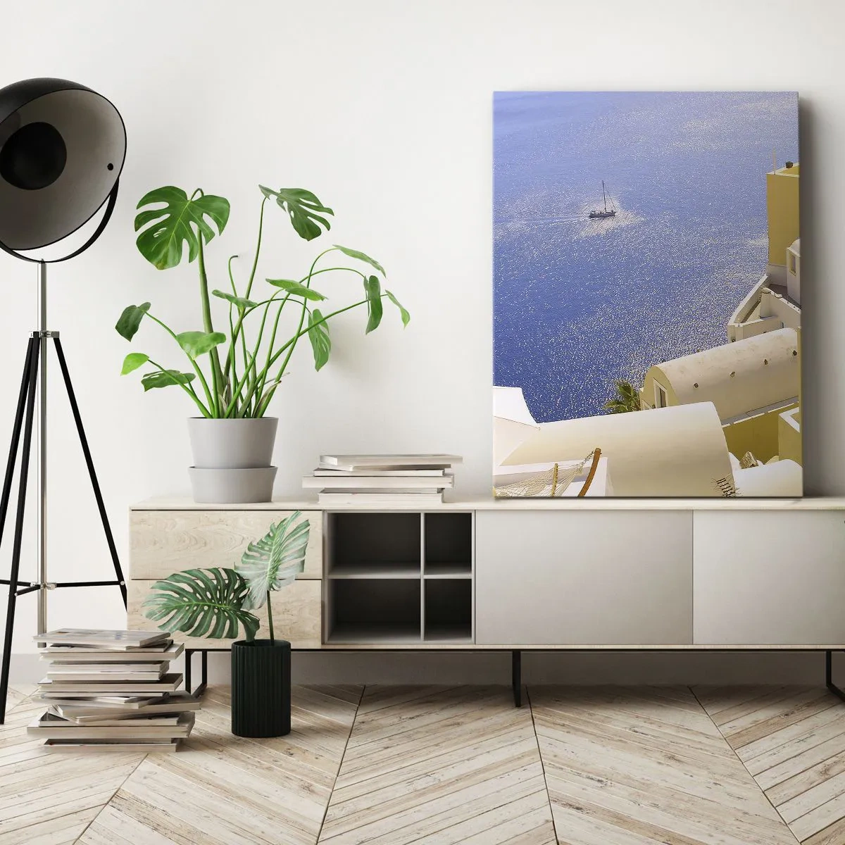 Quadro em tela - Paisagem grega em branco e azul - 50x70 cm