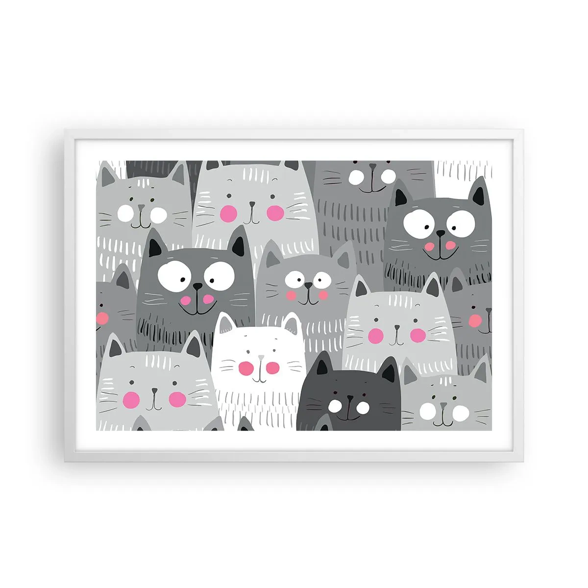 Pôster em moldura branca - O mundo dos gatos - 70x50 cm