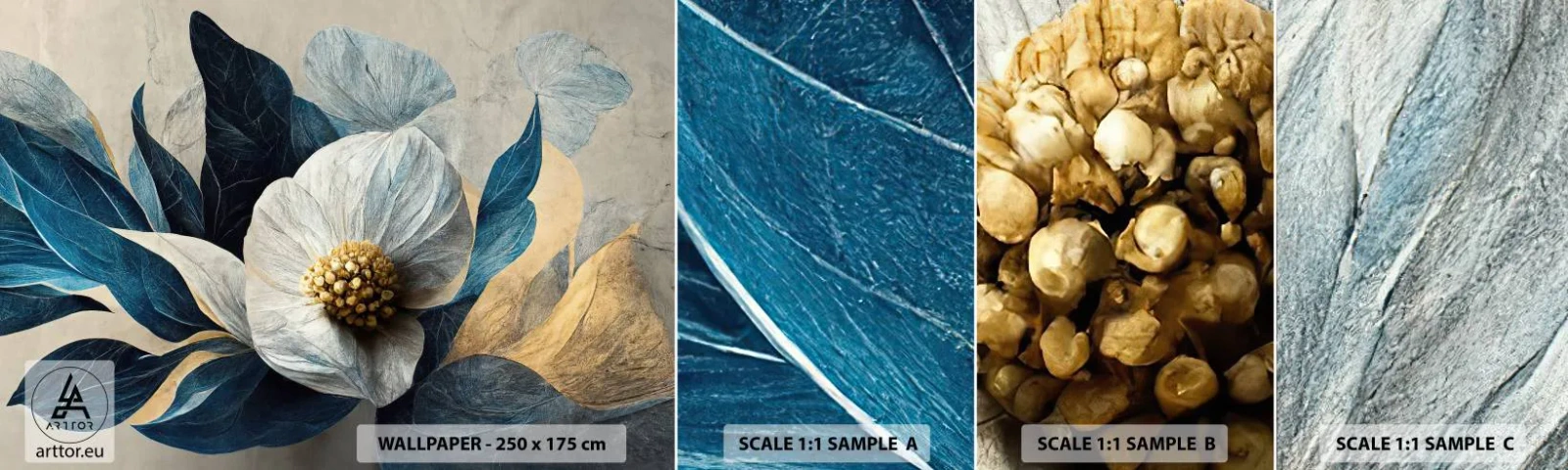 Amostra de papel de parede autocolante Deluxe Sticker - Tem um coração de ouro - Flor, Elegante, Pedaço - 100x30 cm